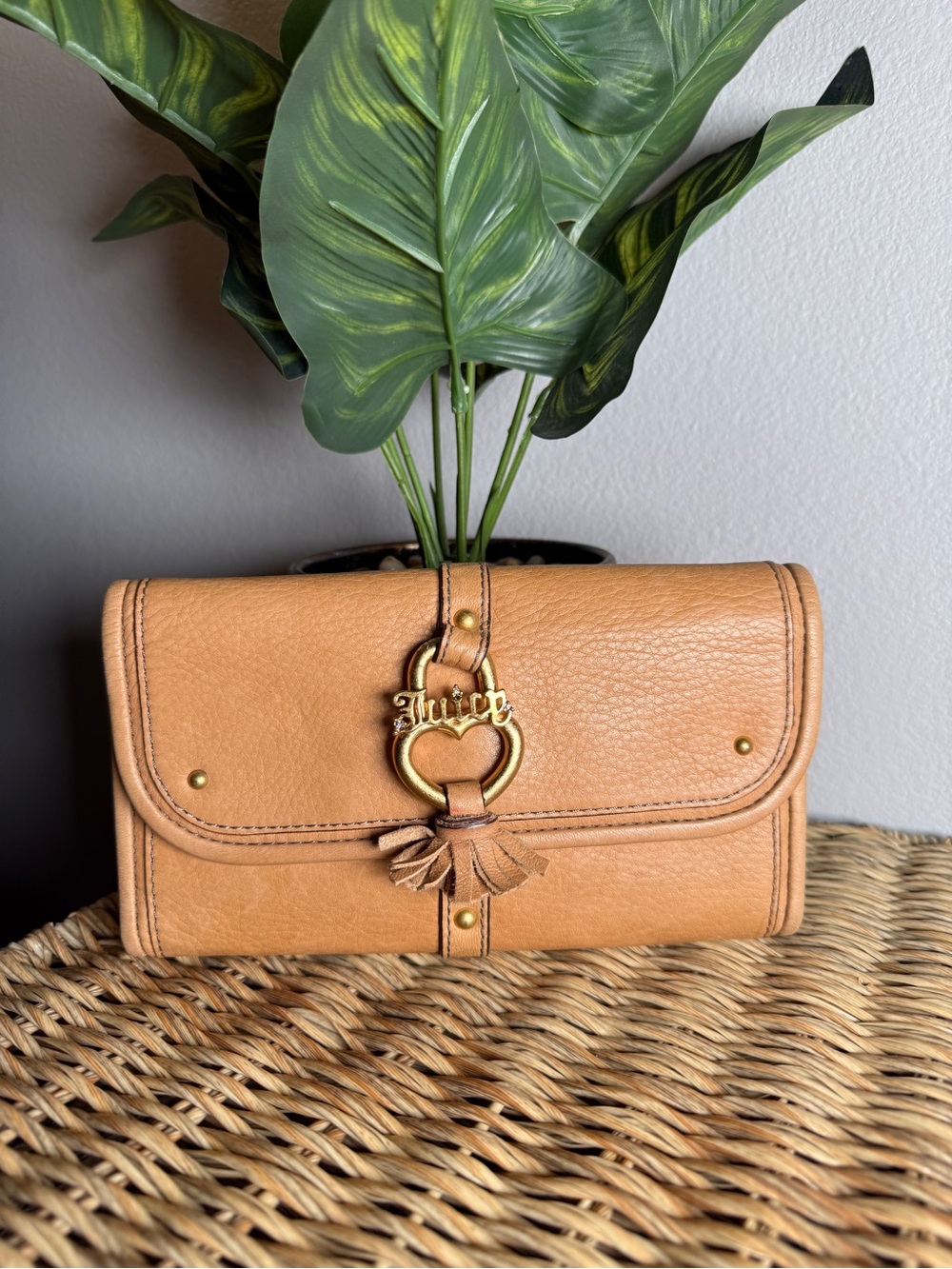 Juicy Couture Tan Leather Clutch with Gold Accent